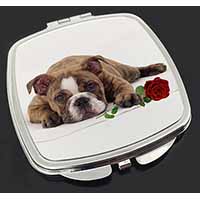 Bulldog with Red Rose Make-Up Compact Mirror