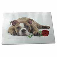 Large Glass Cutting Chopping Board Bulldog with Red Rose