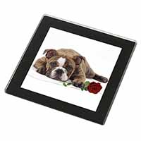 Bulldog with Red Rose Black Rim High Quality Glass Coaster