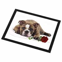 Bulldog with Red Rose Black Rim High Quality Glass Placemat