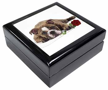 Bulldog with Red Rose Keepsake/Jewellery Box