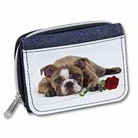 Bulldog with Red Rose Unisex Denim Purse Wallet