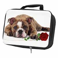 Bulldog with Red Rose Black Insulated School Lunch Box/Picnic Bag