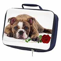 Bulldog with Red Rose Navy Insulated School Lunch Box/Picnic Bag