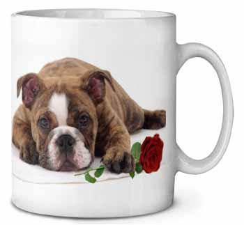 Bulldog with Red Rose Ceramic Coffee Mug/Tea Cup