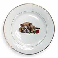 Bulldog with Red Rose Gold Rim Plate Printed Full Colour in Gift Box