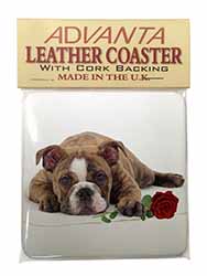 Bulldog with Red Rose Single Leather Photo Coaster