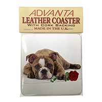 Bulldog with Red Rose Single Leather Photo Coaster
