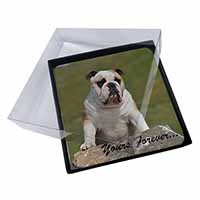 4x A Proud Bulldog "Yours Forever..." Picture Table Coasters Set in Gift Box