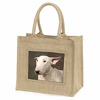 Bull Terrier Dog Natural/Beige Jute Large Shopping Bag