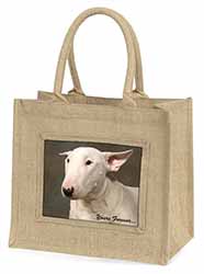 Bull Terrier Dog "Yours Forever" Natural/Beige Jute Large Shopping Bag