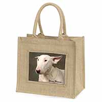 Bull Terrier Dog "Yours Forever" Natural/Beige Jute Large Shopping Bag