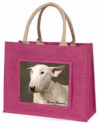 Bull Terrier Dog "Yours Forever" Large Pink Jute Shopping Bag