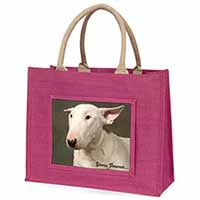 Bull Terrier Dog "Yours Forever" Large Pink Jute Shopping Bag