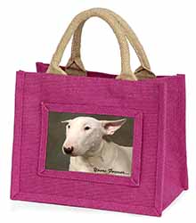 Bull Terrier Dog "Yours Forever" Little Girls Small Pink Jute Shopping Bag