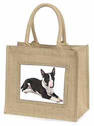 Bull Terrier Dog Natural/Beige Jute Large Shopping Bag