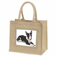 Bull Terrier Dog Natural/Beige Jute Large Shopping Bag