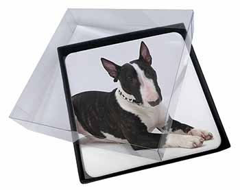 4x Bull Terrier Dog Picture Table Coasters Set in Gift Box