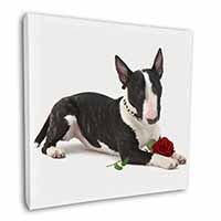 Bull Terrier Dog with Red Rose Square Canvas 12"x12" Wall Art Picture Print