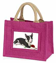 Bull Terrier Dog with Red Rose Little Girls Small Pink Jute Shopping Bag