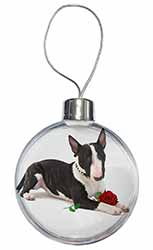 Bull Terrier Dog with Red Rose Christmas Bauble