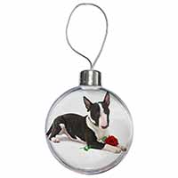 Bull Terrier Dog with Red Rose Christmas Bauble