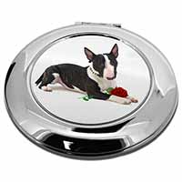 Bull Terrier Dog with Red Rose Make-Up Round Compact Mirror