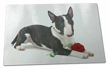 Large Glass Cutting Chopping Board Bull Terrier Dog with Red Rose