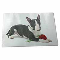 Large Glass Cutting Chopping Board Bull Terrier Dog with Red Rose