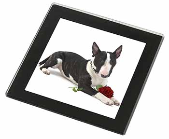 Bull Terrier Dog with Red Rose Black Rim High Quality Glass Coaster