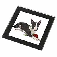 Bull Terrier Dog with Red Rose Black Rim High Quality Glass Coaster