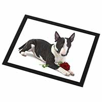 Bull Terrier Dog with Red Rose Black Rim High Quality Glass Placemat