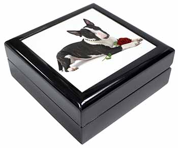 Bull Terrier Dog with Red Rose Keepsake/Jewellery Box