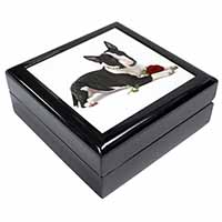 Bull Terrier Dog with Red Rose Keepsake/Jewellery Box