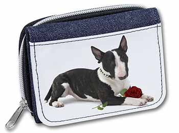 Bull Terrier Dog with Red Rose Unisex Denim Purse Wallet