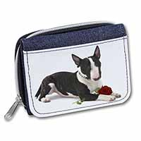 Bull Terrier Dog with Red Rose Unisex Denim Purse Wallet