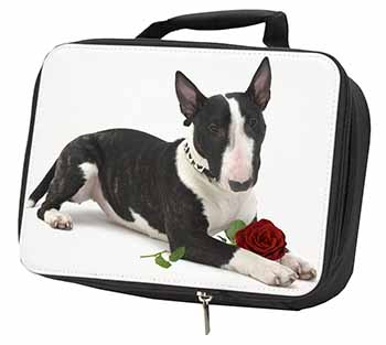 Bull Terrier Dog with Red Rose Black Insulated School Lunch Box/Picnic Bag