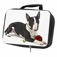 Bull Terrier Dog with Red Rose Black Insulated School Lunch Box/Picnic Bag