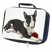 Bull Terrier Dog with Red Rose Navy Insulated School Lunch Box/Picnic Bag