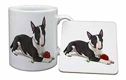 Bull Terrier Dog with Red Rose Mug and Coaster Set