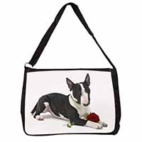 Bull Terrier Dog with Red Rose Large Black Laptop Shoulder Bag School/College