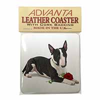 Bull Terrier Dog with Red Rose Single Leather Photo Coaster