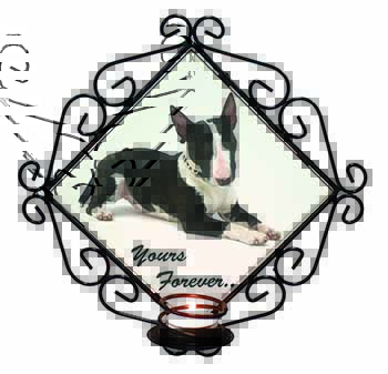 Brindle and White Bull Terrier "Yours Forever..." Wrought Iron Wall Art Candle H
