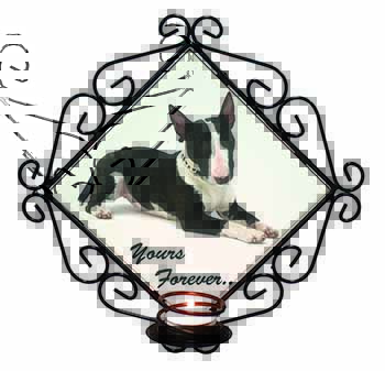 Brindle and White Bull Terrier "Yours Forever..." Wrought Iron Wall Art Candle H
