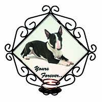 Brindle and White Bull Terrier "Yours Forever..." Wrought Iron Wall Art Candle H