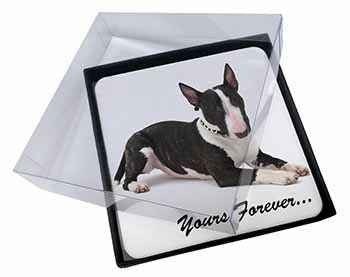4x Brindle and White Bull Terrier "Yours Forever..." Picture Table Coasters Set 