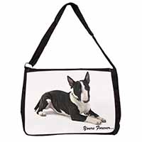 Brindle and White Bull Terrier "Yours Forever..." Large Black Laptop Shoulder Ba