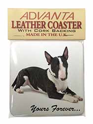 Brindle and White Bull Terrier "Yours Forever..." Single Leather Photo Coaster