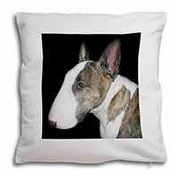 A Beautiful Brindle Bull Terrier Soft White Velvet Feel Scatter Cushion