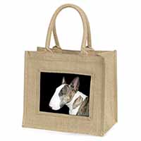 A Beautiful Brindle Bull Terrier Natural/Beige Jute Large Shopping Bag